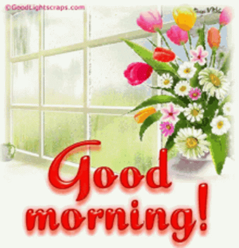 Bouquet of Flowers in Window Saying Good Morning