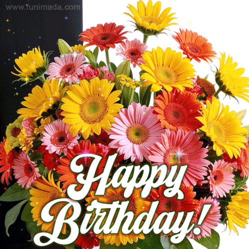 Bouquet of Flowers Saying Happy Birthday