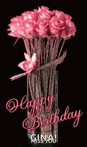 Bouquet of Pink Roses Happy Birthday