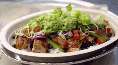 Bowl Of Guacamole Rice And Black Beans GIF