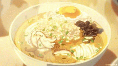Bowl of Soup With Rice Mushrooms and Eggs