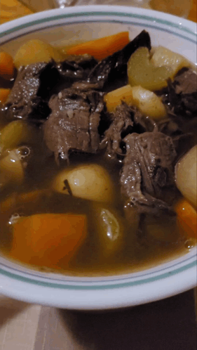 Bowl Of Stew With Meat And Vegetables GIF