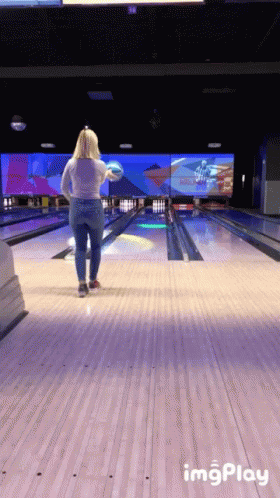 Bowling Alley Lady Playing GIF