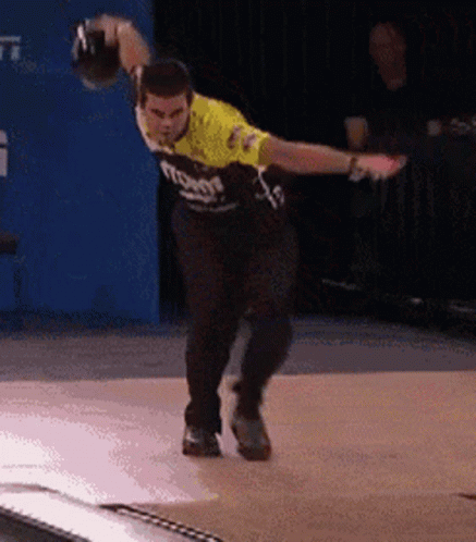 Man Stumble Bowling Alley GIF