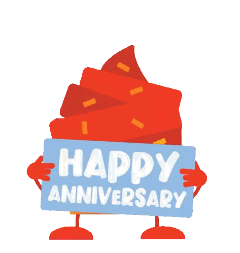 Box with Arms Holding Happy Anniversary Banner