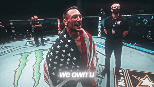 Boxer Holding American Flag Saying We Own U