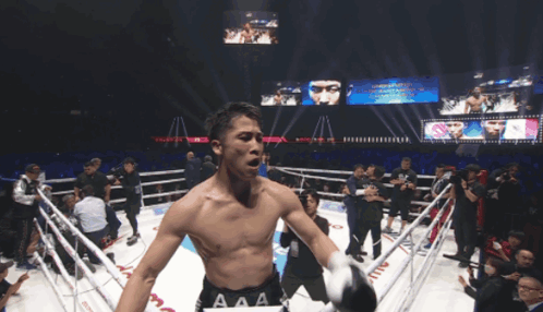 Boxer In Ring With AAA Shorts GIF
