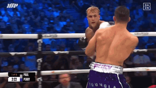 Boxers Fighting in Ring Purple Shorts