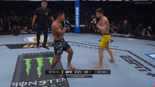 Boxers Fighting in Ring With Bud Light Banner