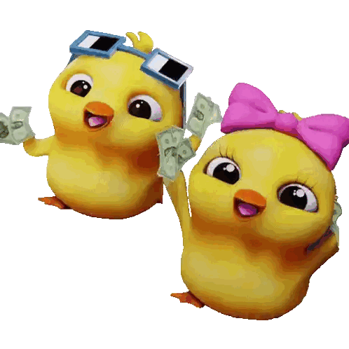Boy and Girl Chick Holding Money