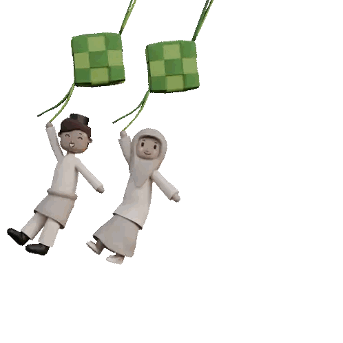 Boy and Girl Flying with Green Squares