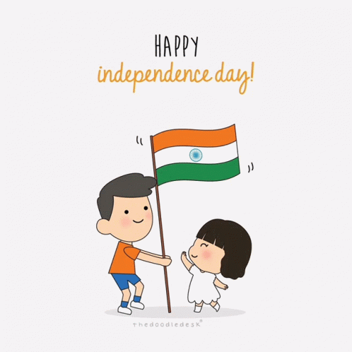 Boy and Girl Holding Flag Saying Happy Independence Day
