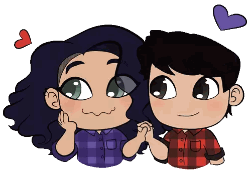 Boy and Girl Holding Hands with Hearts