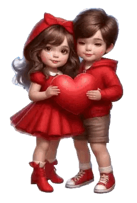 Boy and Girl Holding Heart
