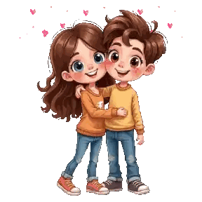 Boy and Girl Hugging Cartoon