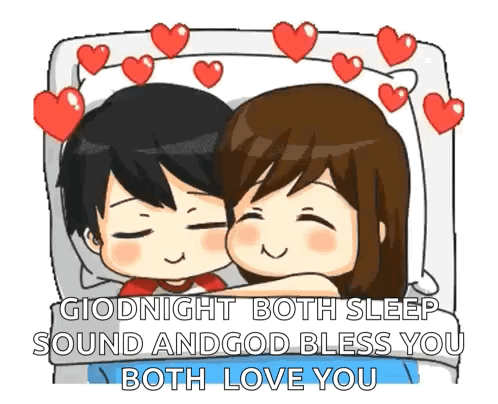 Boy and Girl Hugging in Bed With Hearts