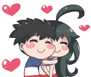 Boy and Girl Hugging With Hearts