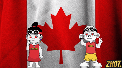 Boy And Girl In Front Of Canada Flag GIF