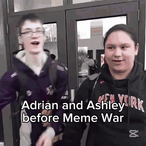 Boy and Girl in Front of Door With Adrian and Ashley Before Meme War