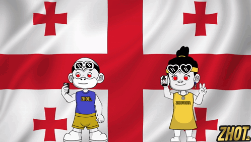 Boy and Girl in Front of Zhout Flag