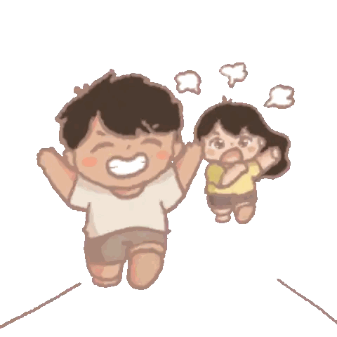 Boy and Girl Jumping with Speech Bubbles