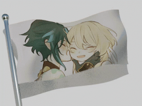 Boy and Girl Kissing on Flag