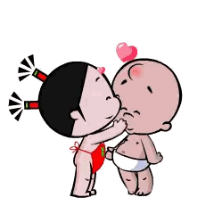 Boy and Girl Kissing with Hearts