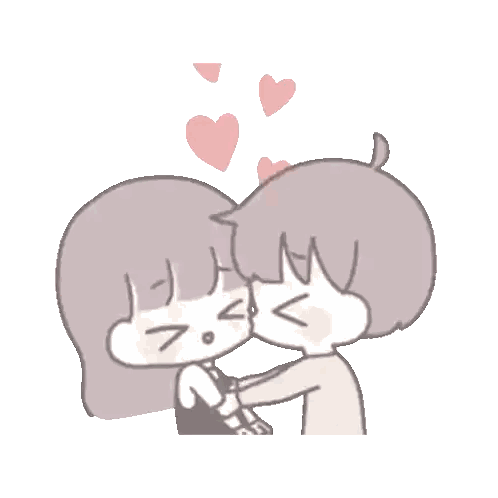 Boy and Girl Kissing with Hearts