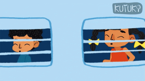 Boy And Girl Looking Out Window With Kutuko GIF