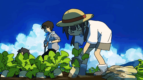 Boy And Girl Picking Vegetables GIF