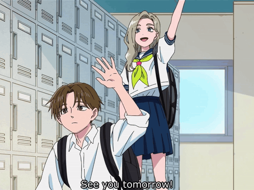 Boy And Girl Saying See You Tomorrow GIF