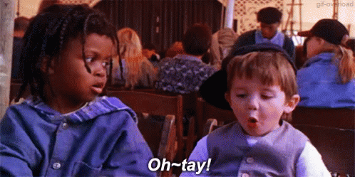 Boy And Girl Sitting In Church Saying Oh-Tay GIF