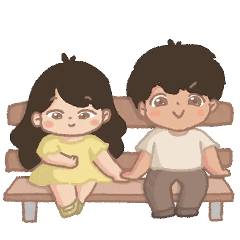 Boy and Girl Sitting on Bench Holding Hands