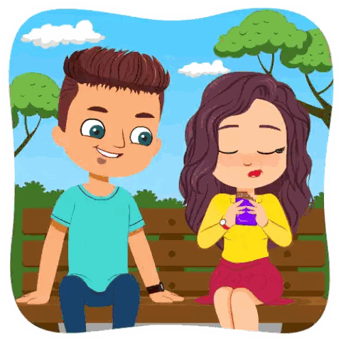 Boy And Girl Sitting On Park Bench