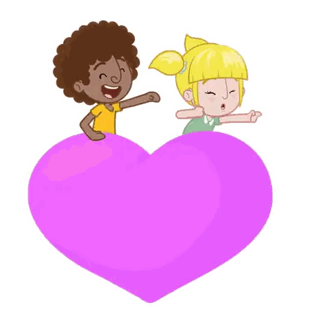 Boy and Girl Sitting on Pink Heart