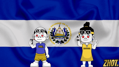 Boy and Girl Standing Before El Salvador Flag