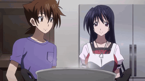 Boy and Girl Standing by Pot