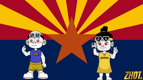 Boy and Girl Standing in Front of Arizona Flag