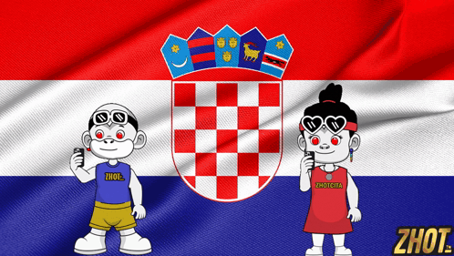 Boy And Girl Standing In Front Of Flag Saying Zhot GIF
