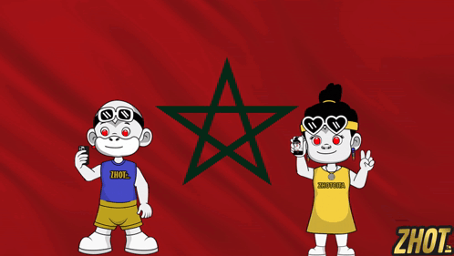 Boy and Girl Standing in Front of Flag Saying Zhout