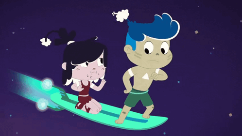Boy and Girl Surfing in Space