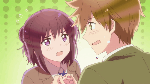 Boy And Purple-Haired Girl Looking At Each Other GIF