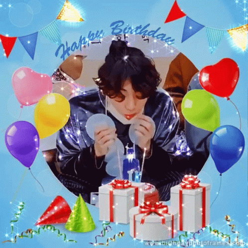 Boy Blowing Up Balloons Happy Birthday