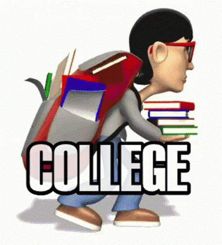 Boy Carrying Books And Backpack Saying College GIF