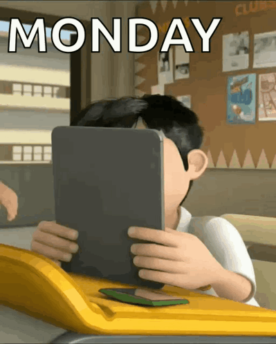 Boy Covering Face With Tablet Monday