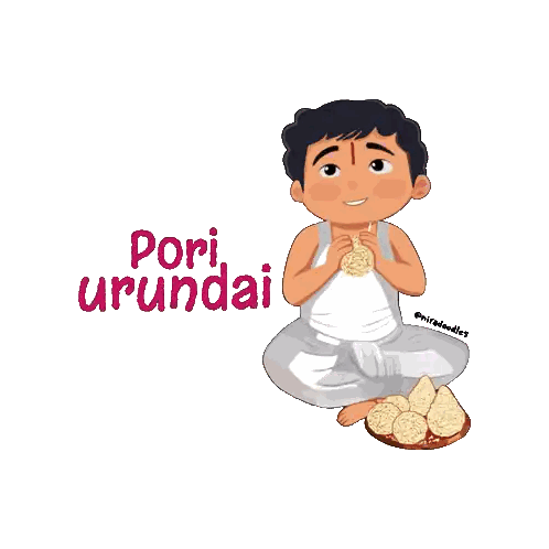 Boy Eating Food With Pori Urundai