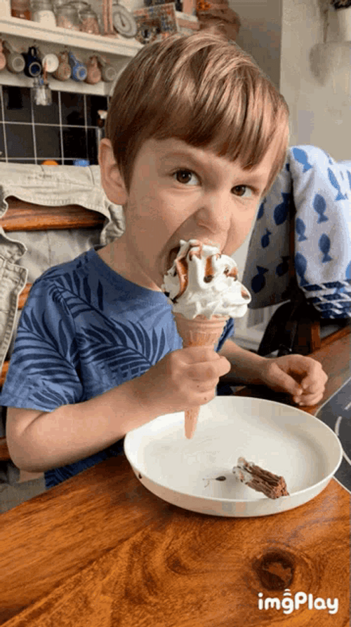 Boy Eating Ice Cream Thumbs Up Kid GIF