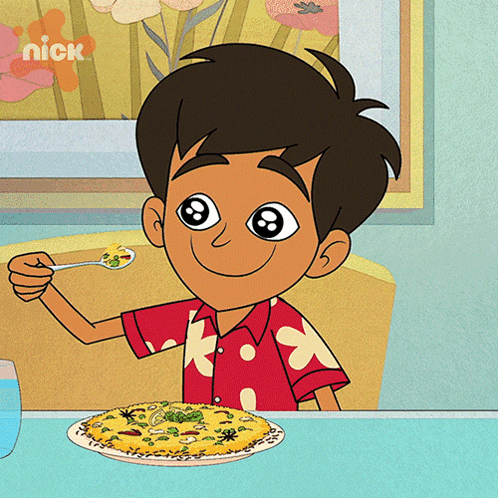 Boy Eating Pizza with Nickelodeon Logo