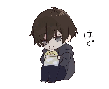 Boy Eating Sandwich with Chinese Writing