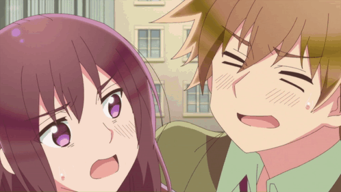 Boy Girl Purple Eyes Looking At Each Other GIF